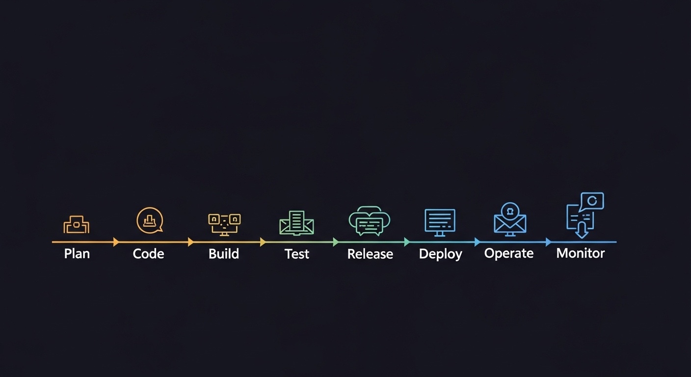 Technology and automation workflow visualization representing continuous integration and deployment pipelines